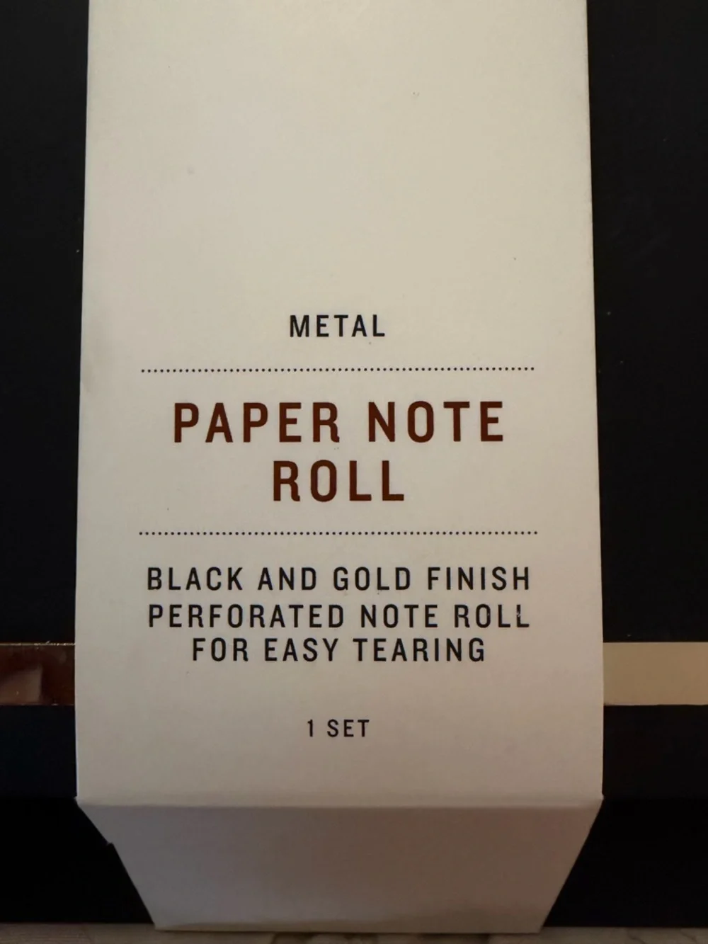Hearth & Hand NWT  Black and Gold Metal Paper Note Roll